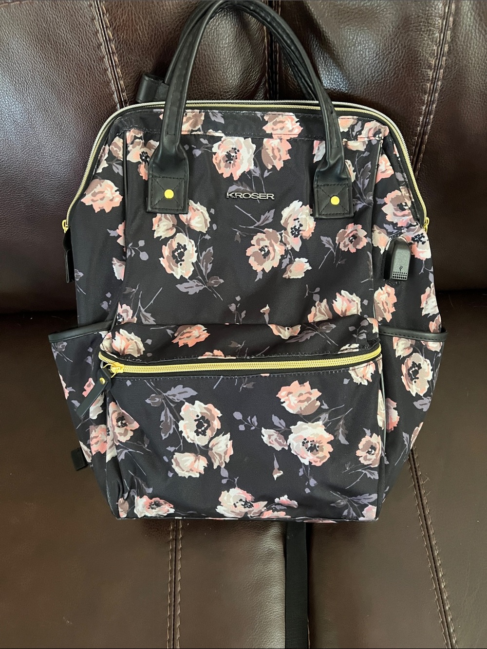 KROSER Black & Pink Floral Convertible Women’s Backpack Tote